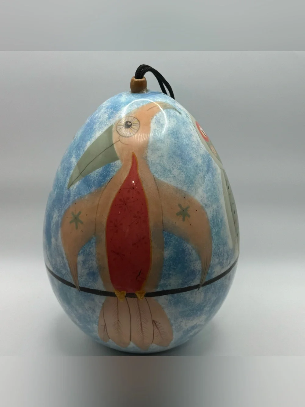 Nest Eggs Ceramic Birdhouse Hand Painted Whimsical Birds Blue Hanging Bird House